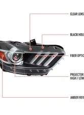 Spec-D LED Strip Xenon HID Projector Headlights - Passenger Side Only (Matte Black Housing/Clear Lens) Ford Mustang | Shelby 2015-2020                                     - 2LHP-MST15JM-R-RO - Image 9