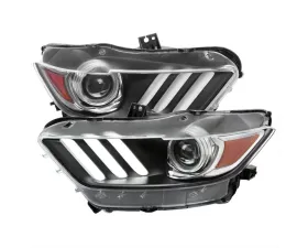 Spec-D LED Strip Xenon HID Projector Headlights (Matte Black Housing/Clear Lens) Ford Mustang | Shelby 2015-2020