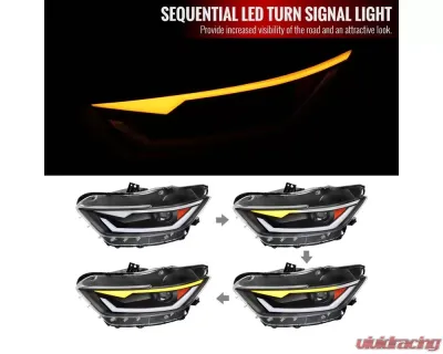 Spec-D Switchback Sequential LED Turn Signal Projector Headlights (Matte Black Housing/Clear Lens) Ford Mustang 2015-2022 - 2LHP-MST15JM-SQ-RS