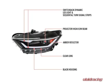Spec-D Switchback Sequential LED Turn Signal Projector Headlights (Matte Black Housing/Clear Lens) Ford Mustang 2015-2022 - 2LHP-MST15JM-SQ-RS