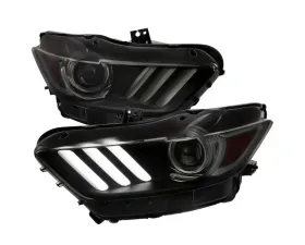 Spec-D LED Strip Xenon HID Projector Headlights (Black Housing/Smoke Lens) Ford Mustang | Shelby 2015-2020