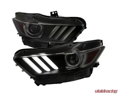 Spec-D LED Strip Xenon HID Projector Headlights (Black Housing/Smoke Lens) Ford Mustang | Shelby 2015-2020 - 2LHP-MST15SM-RO