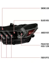 Spec-D LED Strip Xenon HID Projector Headlights (Black Housing/Smoke Lens) Ford Mustang | Shelby 2015-2020                                     - 2LHP-MST15SM-RO - Image 9