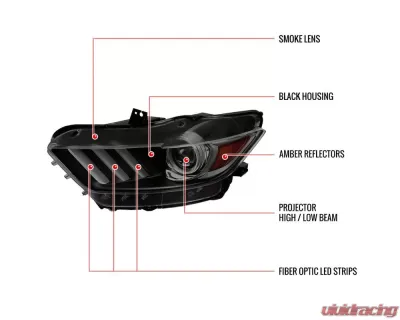 Spec-D LED Strip Xenon HID Projector Headlights (Black Housing/Smoke Lens) Ford Mustang | Shelby 2015-2020 - 2LHP-MST15SM-RO