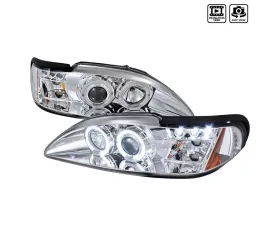 Spec-D Dual Halo Projector Headlights (Chrome Housing/Clear Lens) Ford Mustang 1994-1998