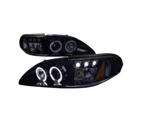 Spec-D Dual Halo Projector Headlights (Glossy Black Housing/Smoke Lens) Ford Mustang 1994-1998