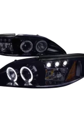 Spec-D Dual Halo Projector Headlights (Glossy Black Housing/Smoke Lens) Ford Mustang 1994-1998                                     - 2LHP-MST94G-TM - Image 10