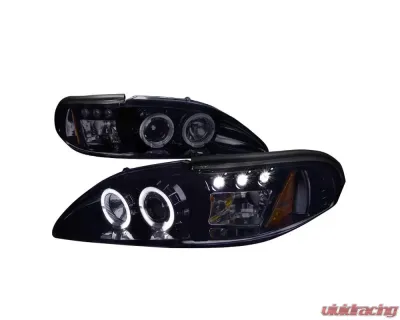 Spec-D Dual Halo Projector Headlights (Glossy Black Housing/Smoke Lens) Ford Mustang 1994-1998 - 2LHP-MST94G-TM