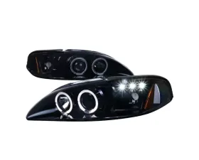 Spec-D Dual Halo V2 Projector Headlights (Glossy Black Housing/Smoke Lens) Ford Mustang 1994-1998