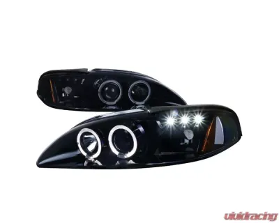 Spec-D Dual Halo V2 Projector Headlights (Glossy Black Housing/Smoke Lens) Ford Mustang 1994-1998 - 2LHP-MST94G-V2-TM
