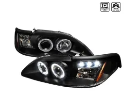Spec-D Dual Halo Projector Headlights (Matte Black Housing/Clear Lens) Ford Mustang 1994-1998