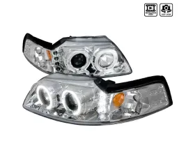 Spec-D Dual Halo Projector Headlights (Chrome Housing/Clear Lens) Ford Mustang 1999-2004