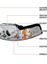Spec-D Dual Halo Projector Headlights (Chrome Housing/Clear Lens) Ford Mustang 1999-2004                                     - 2LHP-MST99-TM - Image 7