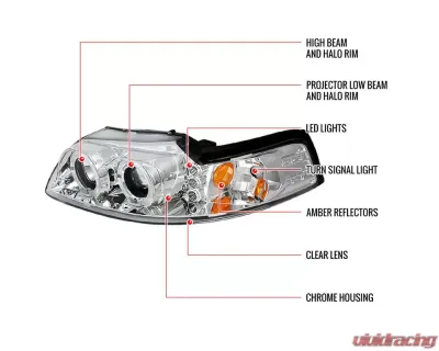 Spec-D Dual Halo Projector Headlights (Chrome Housing/Clear Lens) Ford Mustang 1999-2004 - 2LHP-MST99-TM
