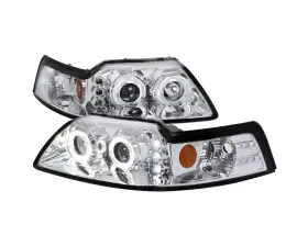 Spec-D Dual Halo V2 Projector Headlights (Chrome Housing/Clear Lens) Ford Mustang 1999-2004