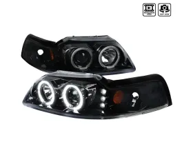 Spec-D Dual Halo Projector Headlights (Jet Black Housing/Clear Lens) Ford Mustang 1999-2004