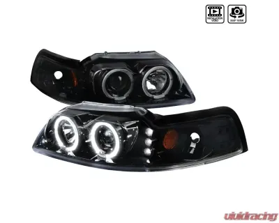 Spec-D Dual Halo Projector Headlights (Jet Black Housing/Clear Lens) Ford Mustang 1999-2004 - 2LHP-MST99BK-TM