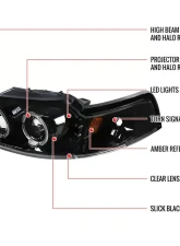 Spec-D Dual Halo Projector Headlights (Jet Black Housing/Clear Lens) Ford Mustang 1999-2004                                     - 2LHP-MST99BK-TM - Image 9