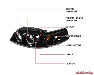 Spec-D Dual Halo Projector Headlights (Jet Black Housing/Clear Lens) Ford Mustang 1999-2004 - 2LHP-MST99BK-TM