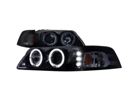 Spec-D Dual Halo Projector Headlights (Glossy Black Housing/Smoke Lens) Ford Mustang 1999-2004