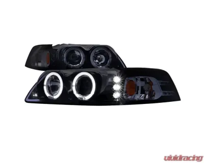Spec-D Dual Halo Projector Headlights (Glossy Black Housing/Smoke Lens) Ford Mustang 1999-2004 - 2LHP-MST99G-TM