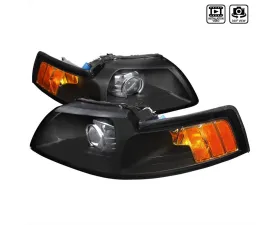 Spec-D Projector Headlights w/ Amber Reflectors (Matte Black Housing/Clear Lens) Ford Mustang 1999-2004