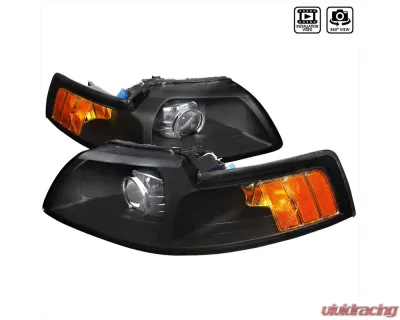 Spec-D Projector Headlights w/ Amber Reflectors (Matte Black Housing/Clear Lens) Ford Mustang 1999-2004 - 2LHP-MST99JM-RS
