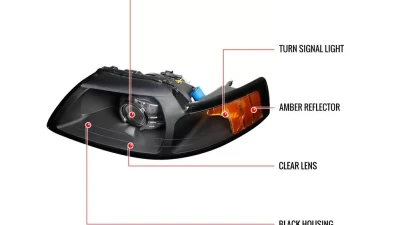 Spec-D Projector Headlights w/ Amber Reflectors (Matte Black Housing/Clear Lens) Ford Mustang 1999-2004                                     - 2LHP-MST99JM-RS - Image 9