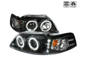 Spec-D Dual Halo Projector Headlights (Matte Black Housing/Clear Lens) Ford Mustang 1999-2004