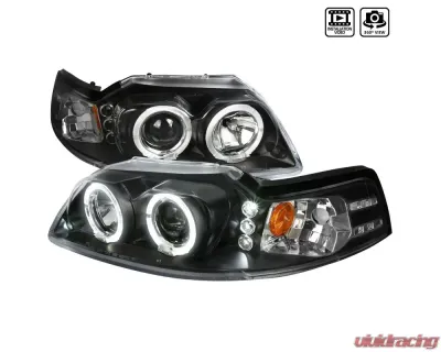 Spec-D Dual Halo Projector Headlights (Matte Black Housing/Clear Lens) Ford Mustang 1999-2004 - 2LHP-MST99JM-TM