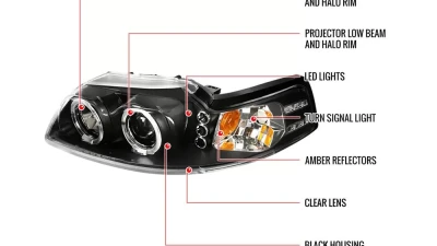 Spec-D Dual Halo Projector Headlights (Matte Black Housing/Clear Lens) Ford Mustang 1999-2004                                     - 2LHP-MST99JM-TM - Image 9
