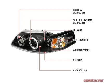 Spec-D Dual Halo Projector Headlights (Matte Black Housing/Clear Lens) Ford Mustang 1999-2004 - 2LHP-MST99JM-TM