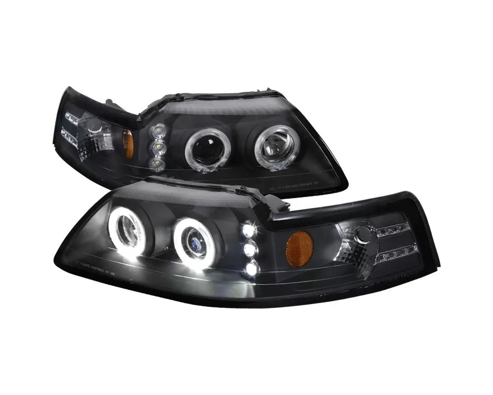 Spec-D Dual Halo V2 Projector Headlights (Matte Black Housing/Clear Lens) Ford Mustang 1999-2004 - 2LHP-MST99JM-V2-RS