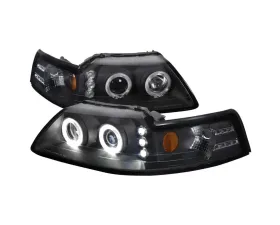 Spec-D Dual Halo V2 Projector Headlights (Matte Black Housing/Clear Lens) Ford Mustang 1999-2004