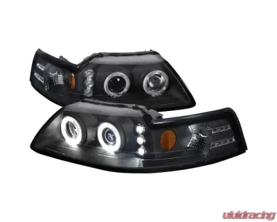 Spec-D Dual Halo V2 Projector Headlights (Matte Black Housing/Clear Lens) Ford Mustang 1999-2004 - 2LHP-MST99JM-V2-RS