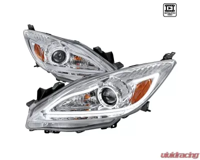Spec-D Projector Headlights w/ LED Light Strip (Chrome Housing/Clear Lens) Mazda 3 2010-2013 - 2LHP-MZ310-TM