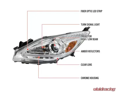 Spec-D Projector Headlights w/ LED Light Strip (Chrome Housing/Clear Lens) Mazda 3 2010-2013 - 2LHP-MZ310-TM