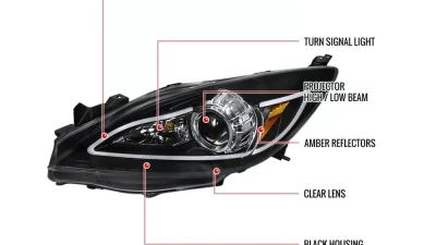 Spec-D Projector Headlights w/ LED Light Strip (Matte Black Housing/Clear Lens) Mazda 3 2010-2013                                     - 2LHP-MZ310JM-TM - Image 10