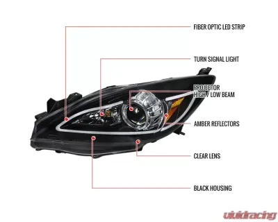 Spec-D Projector Headlights w/ LED Light Strip (Matte Black Housing/Clear Lens) Mazda 3 2010-2013 - 2LHP-MZ310JM-TM