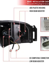 Spec-D Switchback LED C-Bar Projector Headlights (Chrome Housing/Clear Lens) Dodge Ram 2006-2009                                     - 2LHP-RAM06-G2-TM - Image 8