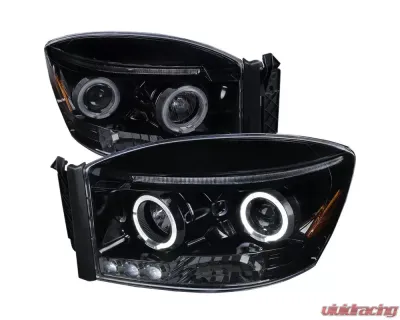 Spec-D Dual Halo Projector Headlights (Glossy Black Housing/Smoked Lens) Dodge Ram 2006-2009 - 2LHP-RAM06G-TM