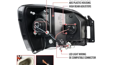 Spec-D Dual Halo Projector Headlights (Glossy Black Housing/Smoked Lens) Dodge Ram 2006-2009                                     - 2LHP-RAM06G-TM - Image 8