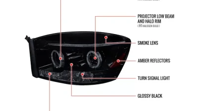Spec-D Dual Halo Projector Headlights (Glossy Black Housing/Smoked Lens) Dodge Ram 2006-2009                                     - 2LHP-RAM06G-TM - Image 9