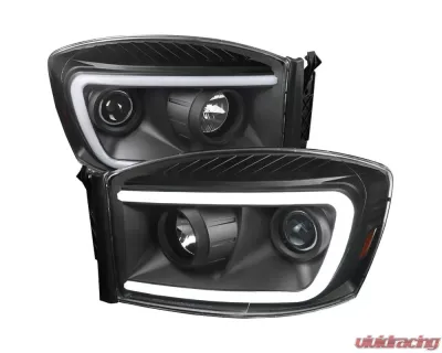 Spec-D Switchback LED C-Bar Projector Headlights (Matte Black Housing/Clear Lens) Dodge Ram 2006-2009 - 2LHP-RAM06JM-G2-TM