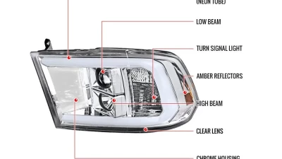 Spec-D LED C-Bar Projector Headlights (Chrome Housing/Clear Lens) Ram 1500 | 2500 | 3500 2009-2024                                     - 2LHP-RAM09-G2-TM - Image 9