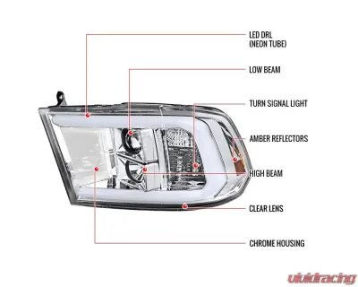 Spec-D LED C-Bar Projector Headlights (Chrome Housing/Clear Lens) Ram 1500 | 2500 | 3500 2009-2024 - 2LHP-RAM09-G2-TM
