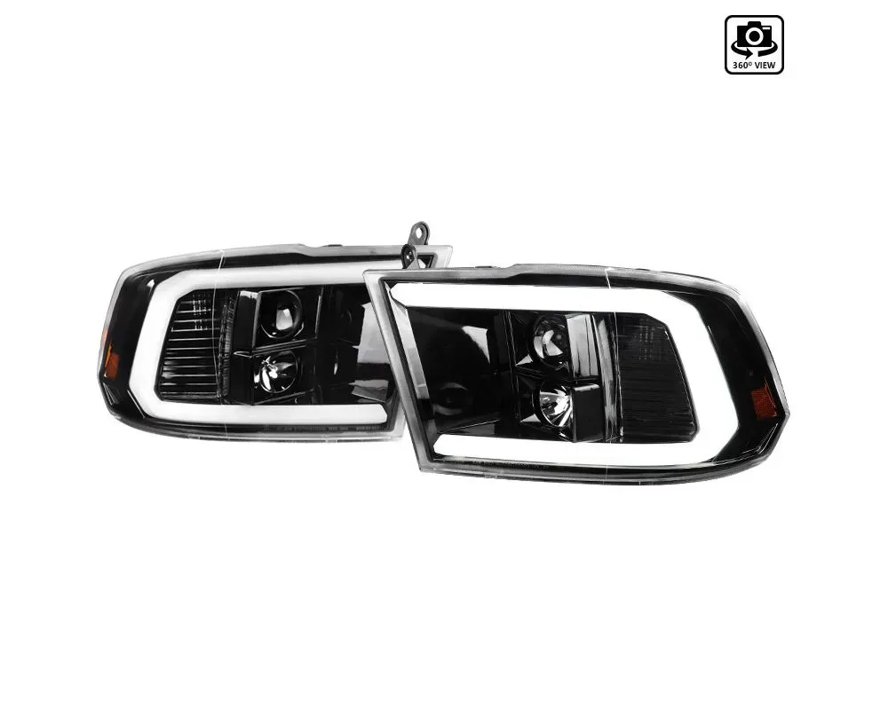 Spec-D LED C-Bar Projector Headlights (Jet Black Housing/Clear Lens) Dodge RAM 2009-2021 - 2LHP-RAM09BK-G2-TM