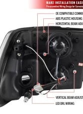 Spec-D LED C-Bar Projector Headlights (Jet Black Housing/Clear Lens) Ram 1500 | 2500 | 3500 2009-2024                                     - 2LHP-RAM09BK-G2-TM - Image 8