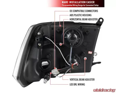 Spec-D LED C-Bar Projector Headlights (Jet Black Housing/Clear Lens) Ram 1500 | 2500 | 3500 2009-2024 - 2LHP-RAM09BK-G2-TM