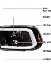 Spec-D LED C-Bar Projector Headlights (Jet Black Housing/Clear Lens) Ram 1500 | 2500 | 3500 2009-2024                                     - 2LHP-RAM09BK-G2-TM - Image 9